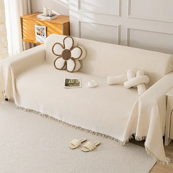 Пледы на диван в скандинавском стиле, большое одеяло для кемпинга, пикника, отдыха, пляжное полотенце, белый дорожный коврик, постельное белье с кисточками Изображение