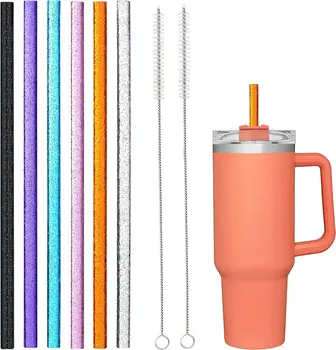 6 Упаковок Сменных пластиковых соломинок прозрачного цвета для стакана Stanley объемом 30,40 унций, Многоразовые соломинки для Кубка Стэнли, с 2 Кисточками Изображение