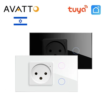 Умный Выключатель Света AVATTO и Розетка-Подставка Israel, Настенный Сенсорный Выключатель Tuya Smart Life APP с Дистанционным Управлением Работает для Alexa Google home Изображение