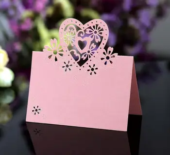 Вырежьте карточку места в форме сердца, Пачку из 50 бумажных Карточек с номером свадебного стола, именем, Карточками с местом для свадебной вечеринки, Праздничными приглашениями, украшением. Изображение