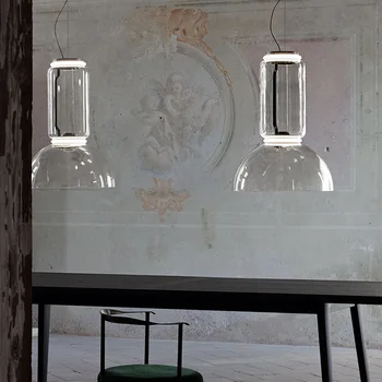 Светодиодные подвесные светильники с абажуром из скандинавского стекла, Черный минималистичный декор для гостиной, люстра в столовой, светильник для домашнего дизайна Изображение