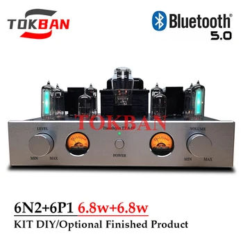 Tokban A09 6n2 6p1 Комплект Вакуумного лампового усилителя DIY 6,8 Вт * 2 2-канальный Усилитель Vu Meter Bluetooth 5,0 Усилитель класса HIFI Аудио Изображение