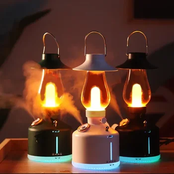 Светодиодная лампа, заряжаемая через USB, ретро-керосиновая лампа, Туманообразователь для дома, Беспроводной увлажнитель воздуха, Походная лампа, ароматерапевтический диффузор с Изображение
