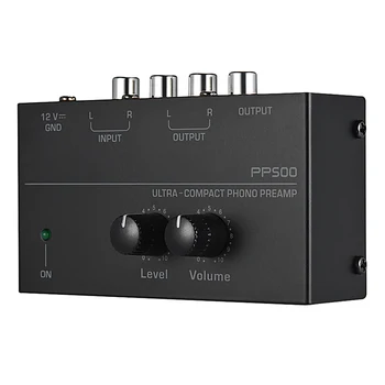 Мини-аудиоусилитель PP500 Phono Preamp, предусилитель с регулятором уровня громкости, Вход-выход RCA, выходные интерфейсы 1/4 
