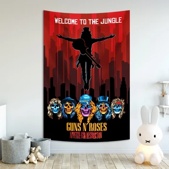 Рок-Группа Guns N Roses Настенный Художественный Гобелен Декор Комнаты Музыкальные Обои Эстетическая Ткань Гобелен Для Стены Изображение