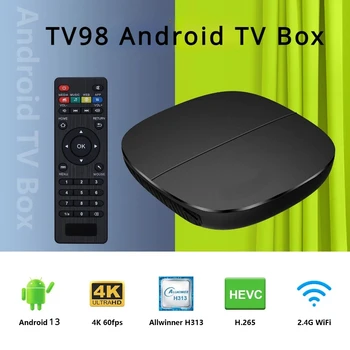 Новейшая телеприставка TV98 для квадроциклов 4K с двойным WIFI 1G 8G Android 13,0 OS Оригинальный smart TV Box с голосовым пультом дистанционного управления H96 MAX Изображение