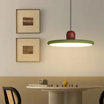 Винтажная люстра для столовой Дизайнерский зеленый круглый абажур подвесные светильники Украшение стола Спальня рабочий свет домашняя лампа Изображение