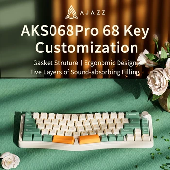 Ajazz Aks068 Pro Механическая Клавиатура 68 Клавиш Трехрежимная RGB Проводная 2.4 g Беспроводная Bluetooth Горячая Замена Пользовательская Прокладка для ПК Ноутбука Изображение
