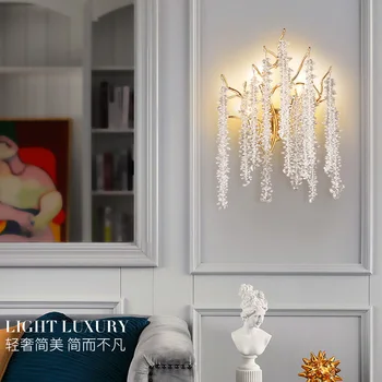 Настенные светильники с кисточками из хрусталя Nordic luxury декоративная лампа для гостиной спальни дизайнерское настенное освещение задний план LED Изображение