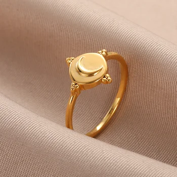 Романтические кольца с Солнцем и Луной для женщин, кольцо на палец из нержавеющей стали, свадебные украшения Bijoux Изображение