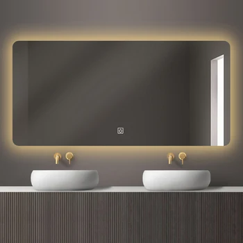 Зеркало, зеркало в ванной, интеллектуальное зеркало, сенсорный экран с подсветкой, защита от запотевания, настенный, квадратный настенный, индивидуальный Изображение