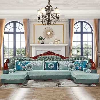 Комбинированный тканевый диван в европейском стиле для гостиной, роскошный диван большого размера, весь комплект Изображение