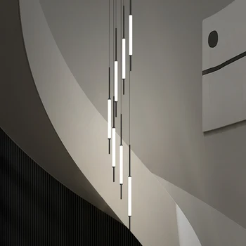 Минималистичная люстра LED Потолочные подвесные светильники для виллы на чердаке 2023 Дизайнерская лампа в скандинавском стиле, подвесная Длинная Лестничная люстра в современном стиле Изображение