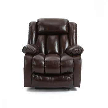 Двухмоторное кресло с бесконечным расположением среднего размера из натуральной кожи коричневого цвета с откидывающейся спинкой с 8-точечной вибрацией Изображение