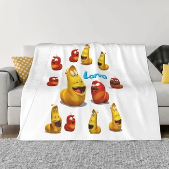 Желто-красные, розовые одеяла Larva с флисовым принтом и забавным аниме, дышащие ультрамягкие пледы для постельного белья, диванное одеяло Изображение