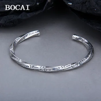 BOCAI New S925 из стерлингового серебра с персонализированными модными буквами и рисунком Граффити, пара витых браслетов Унисекс Изображение