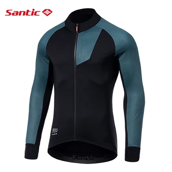 Мужские зимние флисовые велосипедные куртки Santic, ветрозащитные, сохраняющие тепло, светоотражающие куртки для шоссейных велосипедов, пальто, одежда для велоспорта, азиатский размер Изображение