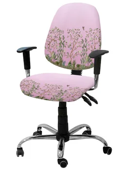 Розовое Градиентное Цветочное растение, Бамбуковая Птица, Эластичный Чехол для компьютерного кресла, Съемный чехол для офисного кресла, Разрезные Чехлы для сидений Изображение