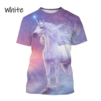 Летняя футболка с 3D-принтом единорога, новое модное животное Лошадь, Harajuku, повседневная футболка унисекс с коротким рукавом Изображение