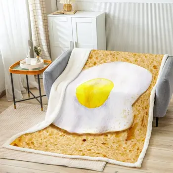 Шерп-одеяло с яйцом-пашот, Флисовое одеяло для тостов, покрывало для кровати, дивана, Плюшевое одеяло с рисунком яйца-пашот для подростков Изображение