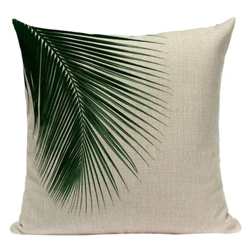 Декоративная подушка с принтом тропических растений и пальм, чехол для подушки с зелеными листьями, чехол для подушки для домашнего дивана Изображение