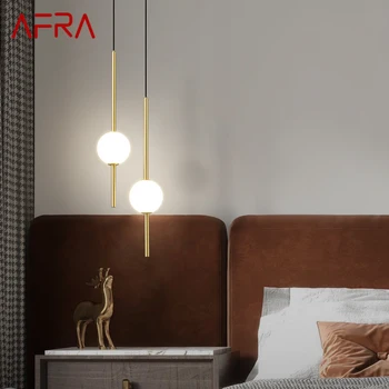 Современные медные подвесные светильники AFRA LED 3 цвета Золотая латунная люстра Роскошный дизайнерский декор для спальни в современном доме Изображение