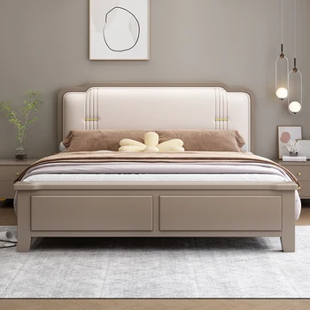 Двуспальная кровать размера Queen Size, Минималистичная Эстетичная Современная кровать для спальни, Место для хранения мебели Marco De Cama Queen Moderno Nordic Furniture Изображение