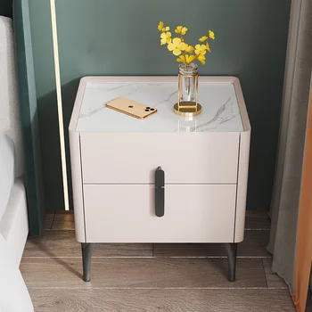 Прикроватный столик Rock board минималистичный современный светлый роскошный лакированный шкафчик из массива дерева минималистичная скандинавская спальня мини-дом Изображение