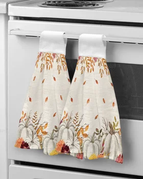 Осеннее полотенце для рук с тыквой на День Благодарения для кухни, впитывающая салфетка для мытья посуды, подвесное полотенце для ванной из микрофибры Изображение