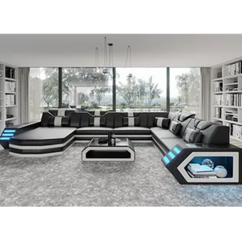 современный многофункциональный элегантный секционный черно-белый кожаный диван Изображение
