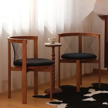Креативный обеденный стул Скандинавского дизайнера из массива дерева Wabi-sabi с откидной спинкой, Легкое Роскошное кресло-мешок в стиле ретро от интернет-знаменитостей Изображение
