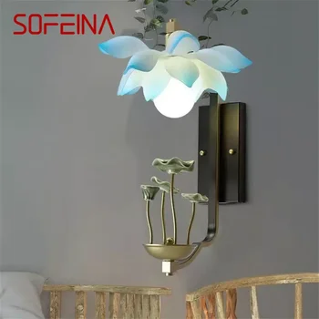 SOFEINA Настенный светильник в китайском стиле Арт Lotus Настенный светильник Оригинальность Гостиная Спальня Чайная Комната Коридор Декоративный Светильник Изображение