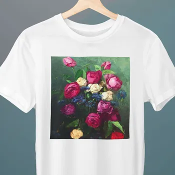 Натюрморт с розами и ранцем, футболка Константина Маковского, реалистичное искусство для ее Любимого Изображение