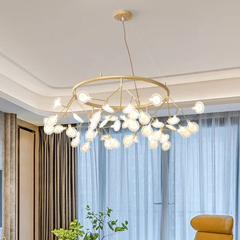 Формы белых листьев украшают современную светодиодную люстру, декоративную гостиную, освещение виллы, коридорную лампу Изображение
