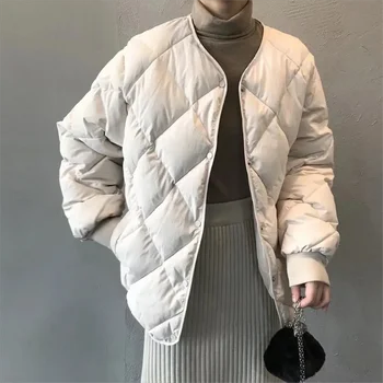 Зимнее женское пальто 2023 года, новое однотонное утепленное пальто, темперамент с теплой хлопчатобумажной одеждой, модная блузка с длинными рукавами в корейском стиле Изображение