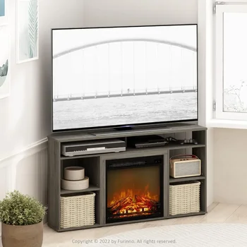 Угловая подставка для телевизора Jensen с камином для телевизора диагональю до 55 дюймов, серый французский дуб Изображение