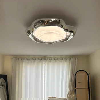 Серебристый потолочный светильник LED40W с полным спектром защиты глаз, светильник для кабинета, спальни, коридора, квартиры, креативное освещение Изображение