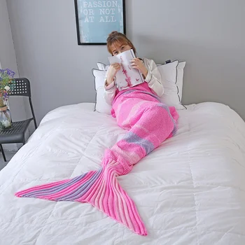 2023 Китайское полосатое одеяло из рыбьего хвоста Русалки, Акриловые волокна, Офисные одеяла для кондиционирования воздуха, Спальный мешок для взрослых и детей Изображение