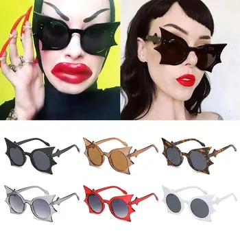 Солнцезащитные очки в форме летучей мыши без оправы, модные красочные очки с защитой от ультрафиолета 400, новинка, солнцезащитные очки в готическом стиле для женщин и мужчин Изображение