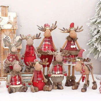 Рождественские украшения Из красной ткани, убирающееся стоячее положение 35 см, Сидячее положение, Кукла-олень Дэвида, украшение для куклы Изображение