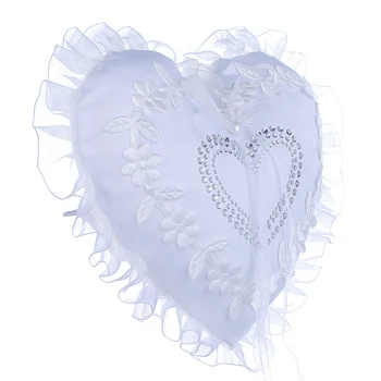 Элегантная белая подушка для обручального кольца в форме сердца для свадебной церемонии Сувениры для вечеринок Принадлежности для декора 18x15 см Изображение