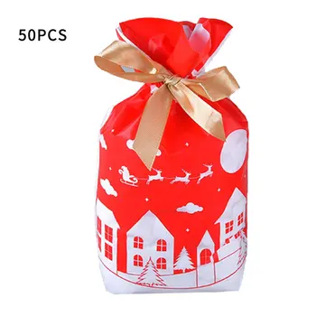 Красивая Рождественская сумка на шнурке с лентой, упаковка для продуктов, подарочная сумка для выпечки кондитерских изделий, сумка на шнурке для бисквитов Изображение