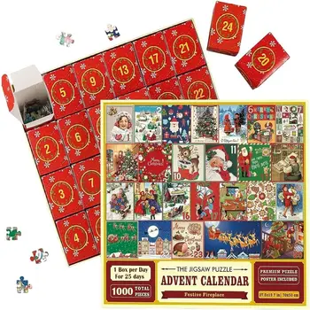 Бумажный рождественский Адвент-календарь-головоломка с 24 медальонами Новогодний рождественский подарок DIY Пазлы Коробки обратного отсчета Рождественского Адвента Изображение