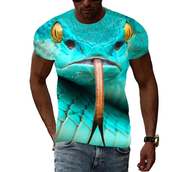 Мужская летняя футболка со змеиным рисунком с 3D-принтом, повседневная модная футболка с круглым вырезом, одежда 2023 Изображение