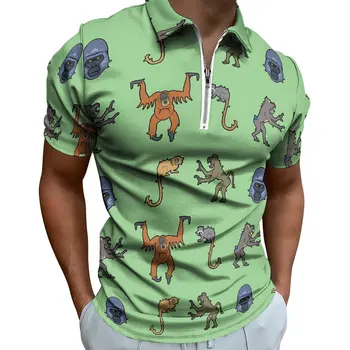 Повседневные футболки с принтом обезьяны, забавные рубашки-поло с животными, модная рубашка с отложным воротником, мужская одежда с рисунком большого размера Изображение