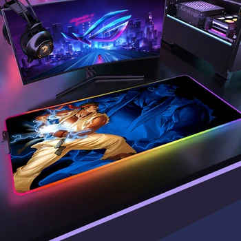 Защитная пленка для стола Street Fighter RGB с проводом Аксессуары для ПК для Геймеров Со светящейся подсветкой, Коврик для клавиатуры, Светодиодная мышь, Игровой коврик для мыши Xxl Изображение