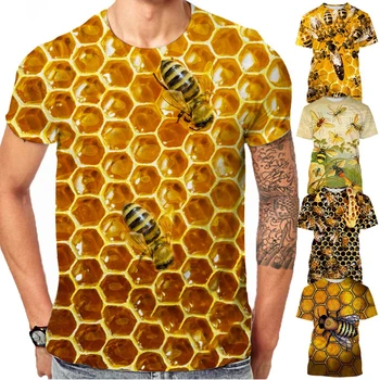 Футболка Honey Bee 3D для мужчин и женщин, летняя модная повседневная футболка с короткими рукавами и принтом животных, футболка Изображение
