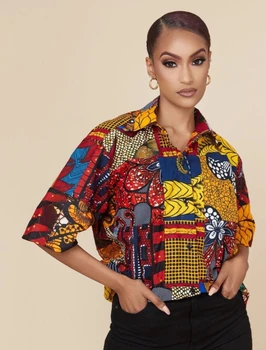 Африканская одежда для Женщин 2021, Летняя Мода, Африканская Женская Футболка с коротким Рукавом и принтом, Европейская Одежда Изображение