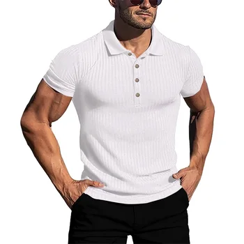 Мужские рубашки для гольфа, повседневные топы с коротким рукавом и воротником, однотонные облегающие рабочие спортивные рубашки для выступлений Изображение