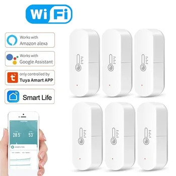 Датчик температуры и влажности Tuya Smart Life WiFi, внутренний термометр для умного дома, мониторинг безопасности с Alexa Google Home Изображение